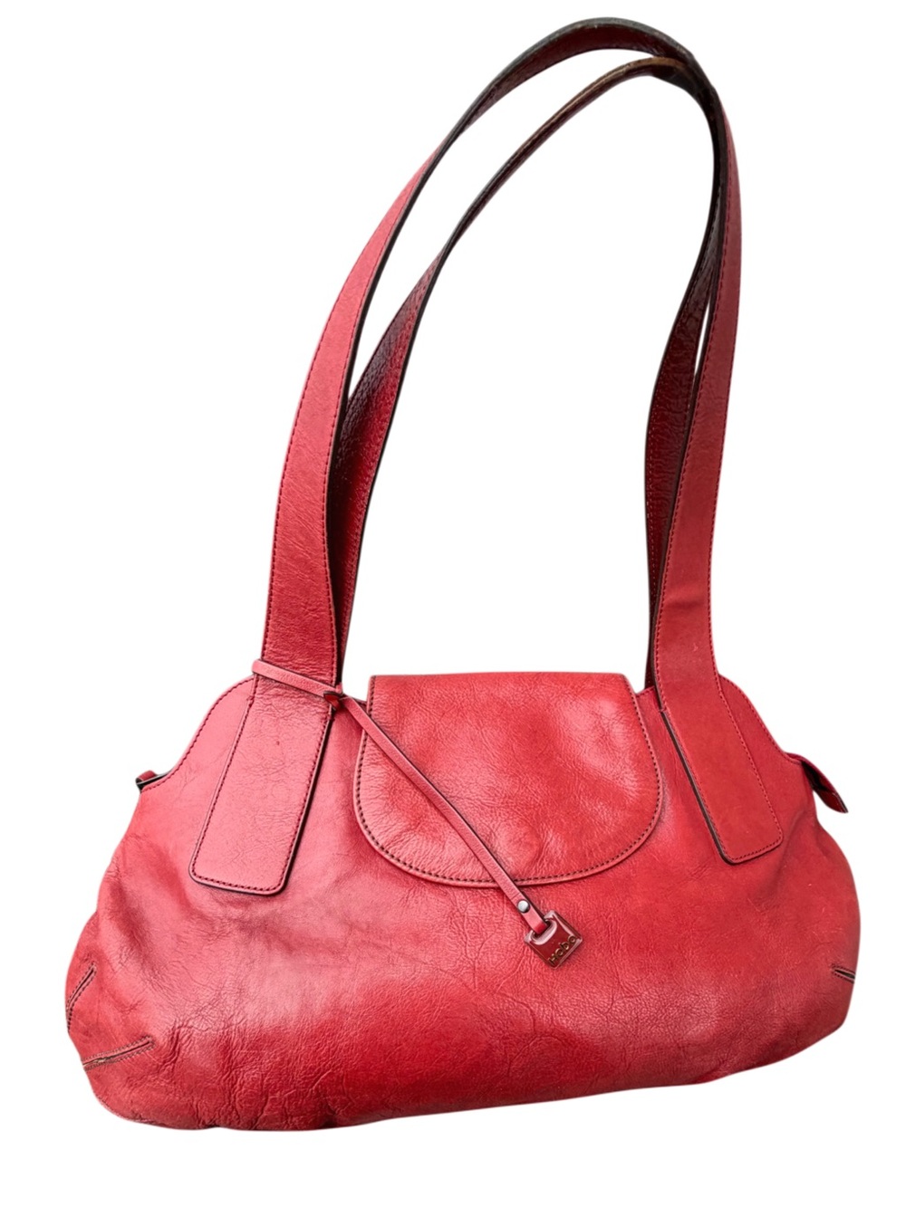 Vintage Hobo International Red Leather Shoulder Bag Y2k Satchel Flap Charm